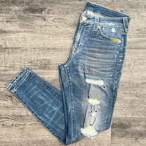 NEW True Religion Jennie Curvy Stretch Distressed Skinny Jeans Sz 30 Women’s